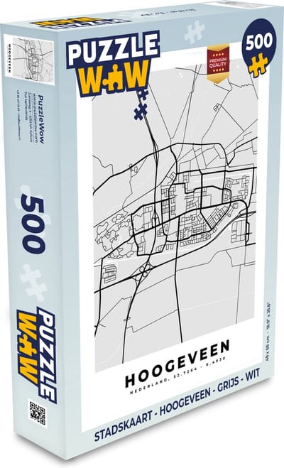 Puzzel Stadskaart - Hoogeveen - Grijs - Wit - Legpuzzel - Puzzel 500 stukjes - Plattegrond
