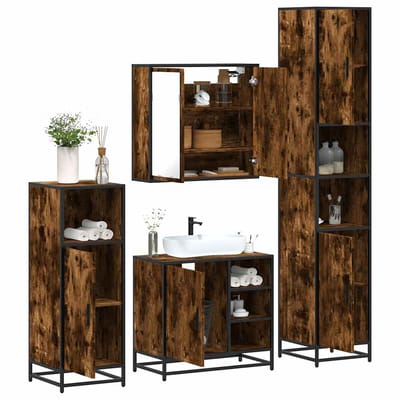 vidaXL - 4-delige - Badkamermeubelset - bewerkt - hout - gerookt - eikenkleurig