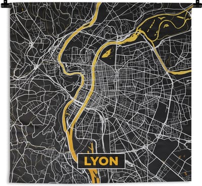Wandkleed - Wanddoek - Plattegrond – Kaart – Stadskaart – Frankrijk – Lyon - 180x180 cm - Wandtapijt