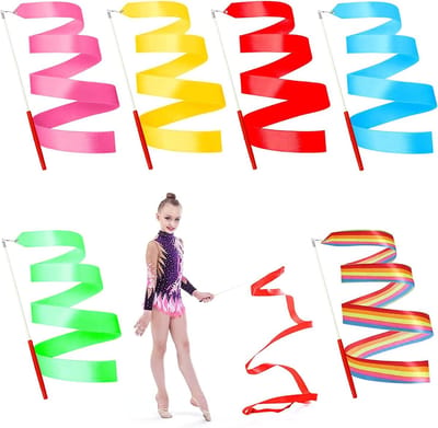 6 stuks dansstreamer regenboog gymnastiekband ritmische streamer met staaf voor kinderen meisjes dansen gym circus (2 meter