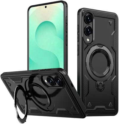 Hoesje geschikt voor Samsung Galaxy S25 Edge - Phonesta MagLock Armor Back Cover met ring - Geschikt voor MagSafe - Zwart