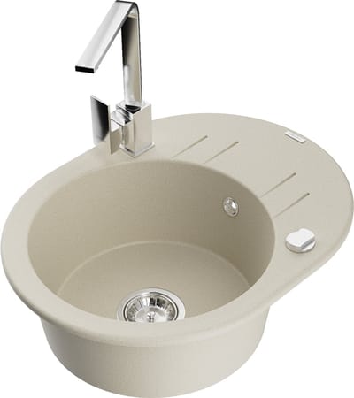 Mexen Kevin granieten gootsteen met 1 bak, afdruiprek en keukenkraan Rita, beige - 6517-69-670300-00