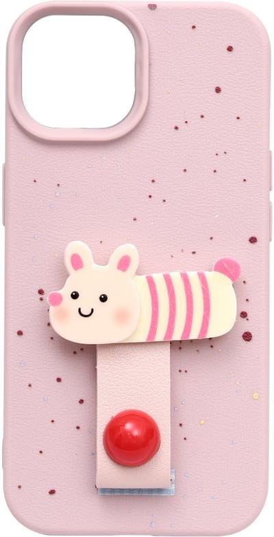 Casemania Hoesje Geschikt voor Apple iPhone 11 - Roze - Siliconen Back Cover met Vingerhouder - Konijntje Telefoonhoesje met Ring - Bunny Softcase Backcover voor Meisjes - Telefoon Grip