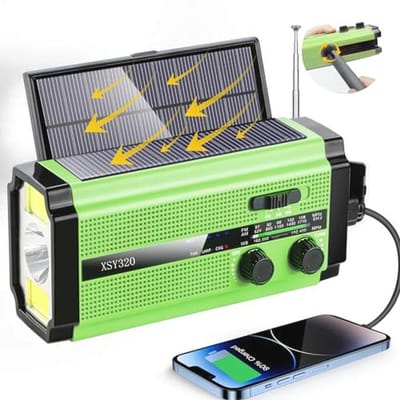 Draagbare noodradio met USB-oplader, zonnepaneel en zaklamp – 5000 mAh accu - AM/FM/NOAA