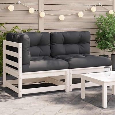 vidaXL - Tuinbank - 2-zits - met - kussens - massief - grenenhout - wit