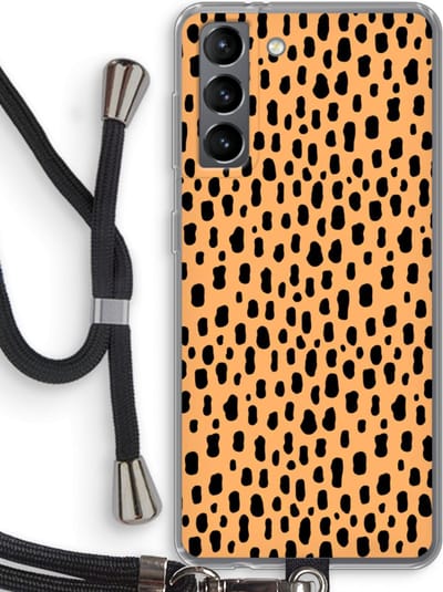 Case Company® - Hoesje met koord geschikt voor Samsung Galaxy S21 hoesje met Koord - Panter - Telefoonhoesje met Zwart Koord - Bescherming aan alle Kanten en Over de Schermrand