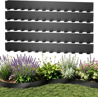 10 Stuks Gazonrand Gegalvaniseerd, elk 100x10cm, Verzinkt Bloembedomranding, Flexibele bloembedomranding, Slakkenhek [totale lengte 10m], Gescheiden Randrand voor Tuingazon/Kwekerij/Perk, Zwart Tuinborders, NAIZY