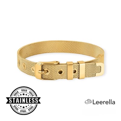 Leerella Trendy Roestvrij Stalen Goud Riemarmbanden - Dames en Heren - Stijlvolle Accessoires – Moederdag - Valentijnsdag en Verjaardagen - Verstelbaar - 10mm Breed, 21cm Lang