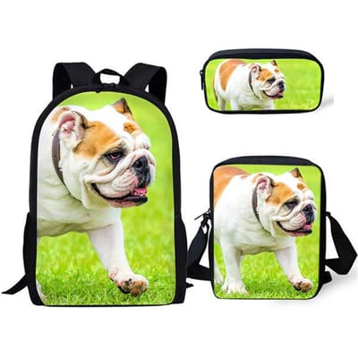 Klassieke Schattige Dieren Bulldogs 3D Print 3 stuks/Set leerling Schooltassen Laptop Dagrugzak Rugzak Schuin gedragen schoudertas Etui