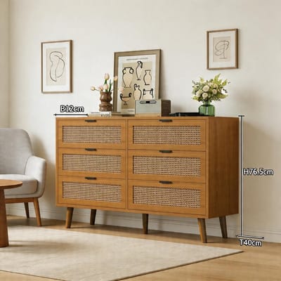 KOMHTOM - Commode met 6 lades - ladekast van hout met metalen handgrepen - veel opbergruimte - voor slaapkamer, woonkamer, kantoor - B120/H76,5/D40 cm