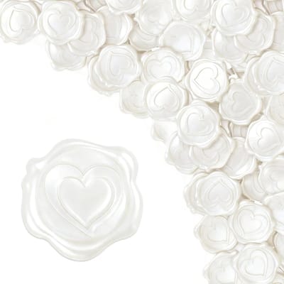 50 Stuks Witte Waszegels met Hart Motief - Zelfklevende Stempels voor Trouwen, Cadeauverpakking en DIY Projecten