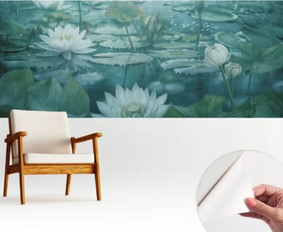 Wallfluent Zelfklevend Behang - Waterbloemen Zelfklevend fotobehang - 250x104 cm - Zwart-wit Zelfklevend Behang - Herpositioneerbaar - Voor de slaapkamer, woonkamer en hal Zelfklevend Behang