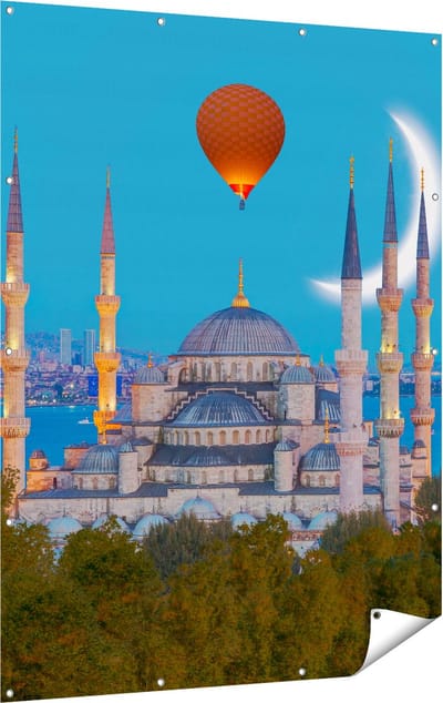 Gards Tuinposter Sultan Ahmetmoskee in Istanbul - 120x160 cm - Tuindoek - Tuindecoratie - Wanddecoratie buiten - Tuinschilderij