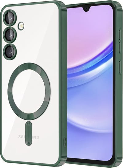 Hoesje geschikt voor Samsung Galaxy A15 4G/5G - Techsuit Luxury Crystal Back Cover - Geschikt voor MagSafe - Transparant/Donkergroen