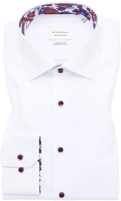 ETERNA comfort fit overhemd - twill - wit (contrast) - Strijkvrij - Boordmaat: 40