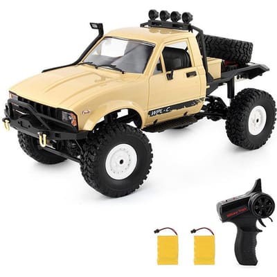 Camion télécommandé WPL 1/16 Camion militaire télécommandé Voiture tout-terrain 4WD 2,4 GHz Voiture d'escalade 2 battery jaune