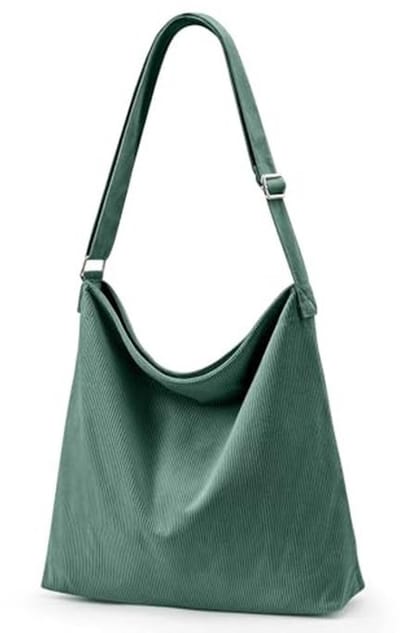Corduroy schoudertas met ritssluiting – waterdichte shopper voor dames – groot en stijlvol voor werk, kantoor, reizen en winkelen – lichtgroen