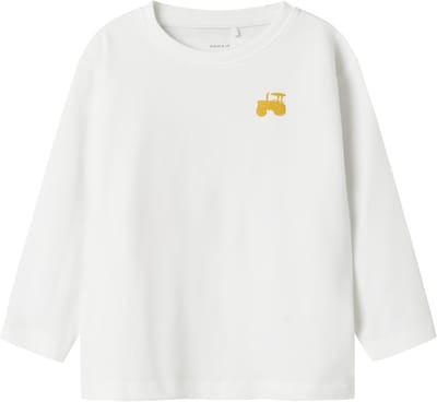 Name It - T-shirt - Lonnie - Trekker - Tractor - Bright White - Geel - Maat 86