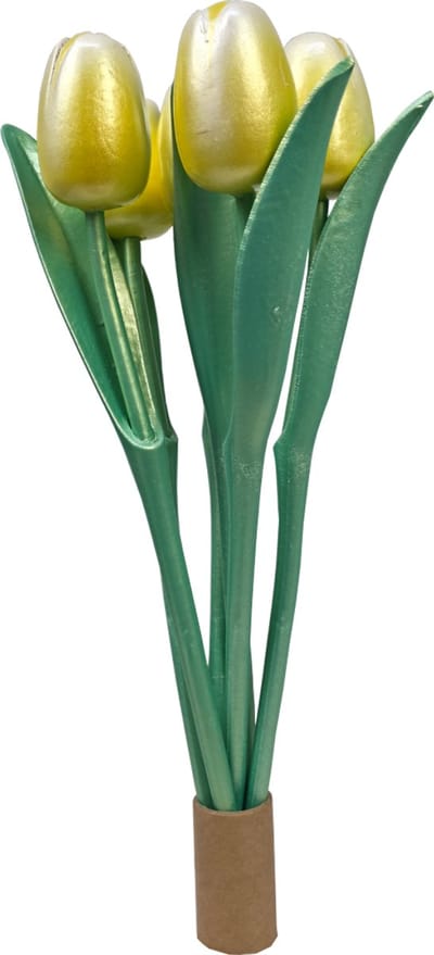 ELCEE-HALY - Bosje van 6 houten decoratie tulpen - Metallic Yellow - 34cm