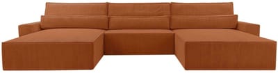 Hoekbank - Luxe Comfort en Functionaliteit - 410 x 85 cm - Slaapfunctie met Ruim Bed - Slijtvaste Stof - DENVER U - Poso 40 Oranje
