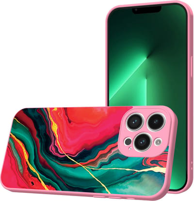 Smartphonica Telefoonhoesje Geschikt voor iPhone 13 Pro met Rood Groen Marmer opdruk - TPU Back Cover Case Red Green Marble Design - Roze geschikt voor iPhone 13 Pro
