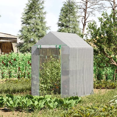 MEUNIQ Foliekas 120 x 186 x 190 cm met 4 schapniveaus, inloopkas met ritssluiting, PE afdekking en stalen frame voor tuin en planten