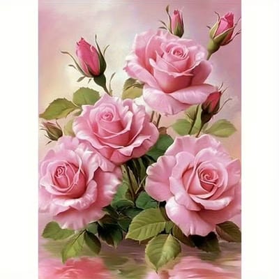 diamond painting Roze rozen, zeer mooi als schilderijtje aan de muur of om kado te geven 30 x 40 cm
