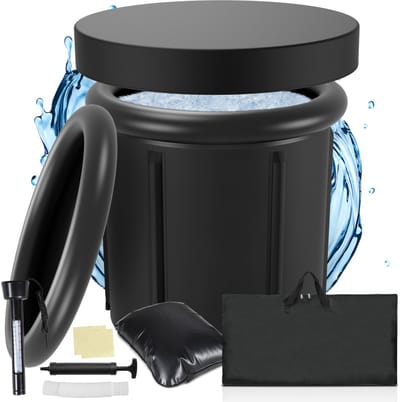 IJsbad All in Pakket - Inclusief Thermometer, Afvoerbuis, Pomp & Draagtas - Zitbad - Ice Bath - Opvouwbaar – Zwart - 80 cm