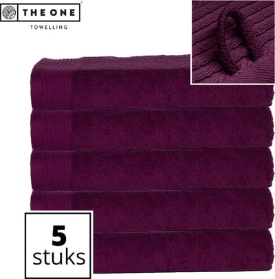 The One Towelling Classic Strandlakens - 100 x 180 cm - 5 Stuks - Voordeelverpakking - Hoge vochtopname - 100% Gekamd katoen - Pruim