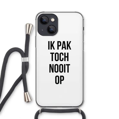 Case Company® - Hoesje met koord geschikt voor iPhone 13 mini hoesje met Koord - Ik pak nooit op - Telefoonhoesje met Zwart Koord - Bescherming aan alle Kanten en Over de Schermrand