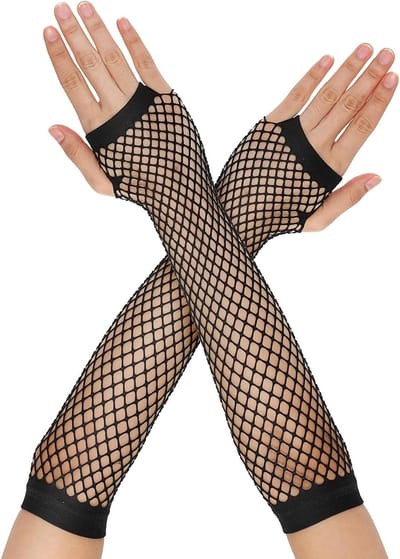 Vingerloze visnet lange handschoenen voor dames en meisjes - 80s feest, cosplay en kostuumaccessoires