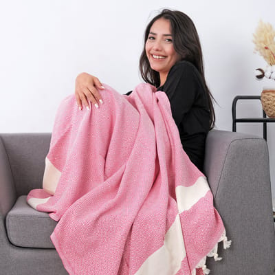 Tavas Cosy Plaid - Fuchsia Katoen foulard Volwassenen En Kinderen Tv-Deken - 100 x 180 cm