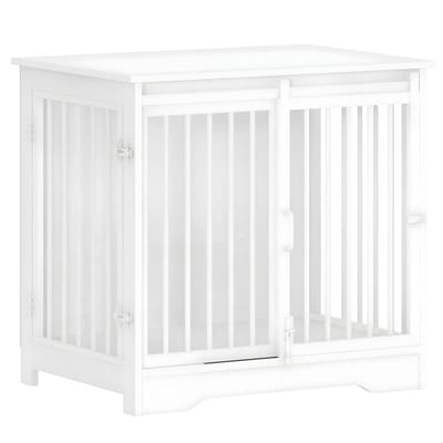 Hondenbench Meubel – Voor Binnen – 69 cm Hondenbox met 2 Deuren, Te Gebruiken als Bijzettafel – Wit/Bruin