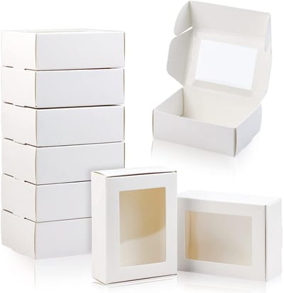 Cadeauverpakking - 20 stuks - met transparant venster - Afmetingen 8,5 x 6 x 3 cm - vierkant - geschikt voor huwelijksgeschenken, sieradenverpakking - wit