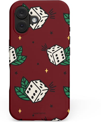 Casetastic hoesje geschikt voor Apple iPhone 16 - MagSafe - Dubbellaagse bescherming - Casino zes - Fashion Case - Bordeaux Zwart Donkergroen Lichtgrijs