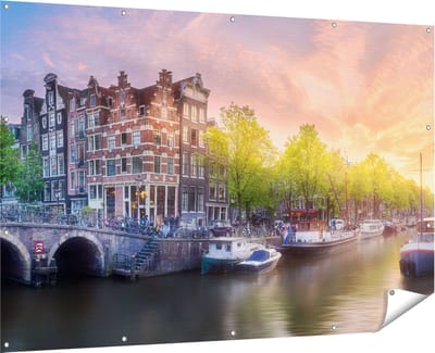 Gards Tuinposter Amsterdamse Grachten - 180x120 cm - Tuindoek - Tuindecoratie - Wanddecoratie buiten - Tuinschilderij