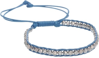 Behave Verstelbaar Koord Armbandje - Blauw met Zilverkleurige Kraaltjes