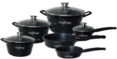 Cheffinger | Black Line Pannenset | 10 Delig | Midnight Black | Alle warmtebronnen