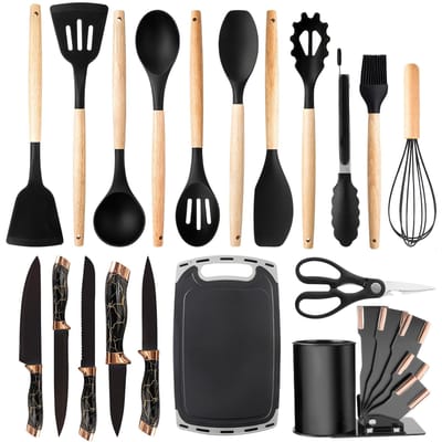 Ensemble d'ustensiles de cuisine en Silicone, 446 degrés Fahrenheit, résistants à la chaleur, spatule tournante noir