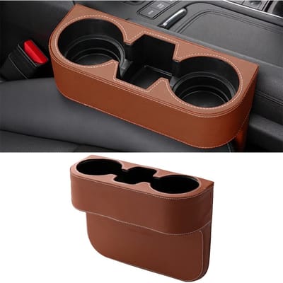 Dailygoods- Spleetvuller met Bekerhouder - Autostoel-Organizer - Universele Bekerhouder - Multifunctioneel Auto-Accessoire - Afmetingen 7x28x20 cm - Kwalitatief Leer