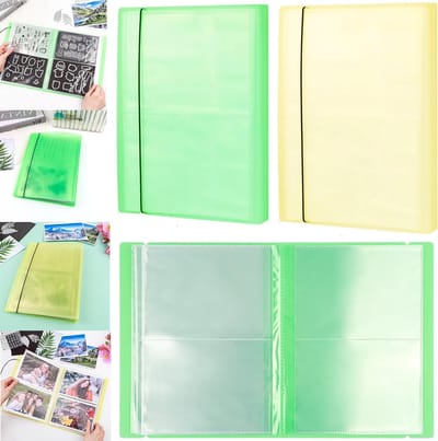 Grote Sticker Foto Opslag Album met 40 Pagina's en 160 Zakken voor DIY Scrapbooking en Kaarten Maken, Ideaal voor Stempels en Snijmallen Opslag, 2 Pack (Geel + Groen)