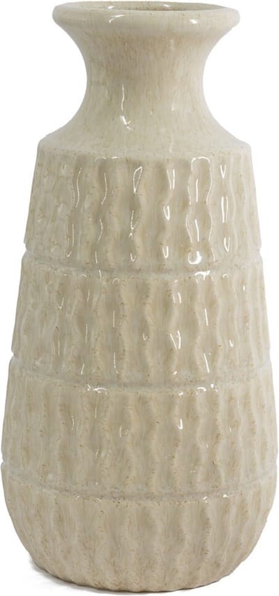 Aardewerk vaas Aztec beige - stijlvolle bloemenvaas - 15x15x30,5cm