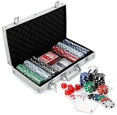 NAVOBIZ Pokerset - Pokerkoffer - Poker chips set - 300 chips - 11,5 gram per chip - Metalen koffer - 2 sets speelkaarten - Zilver