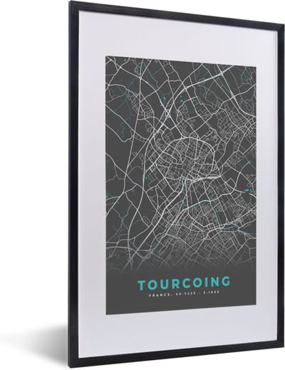 Fotolijst incl. Poster - Frankrijk - Stadskaart - Kaart - Plattegrond - Tourcoing - 40x60 cm - Posterlijst