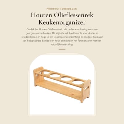 Dailygoods- Olieflessenrek 4 Gaten - Bamboe/Hout - Antislip Stabiliteit - Keukenorganizer - Multifunctioneel Ontwerp - Ruimtebesparend - Kruidenrek