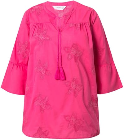Angel of Style - Dames - Tuniek borduursel tuniekhals 3/4-volantmouwen - Hibiscusrood - Maat 44