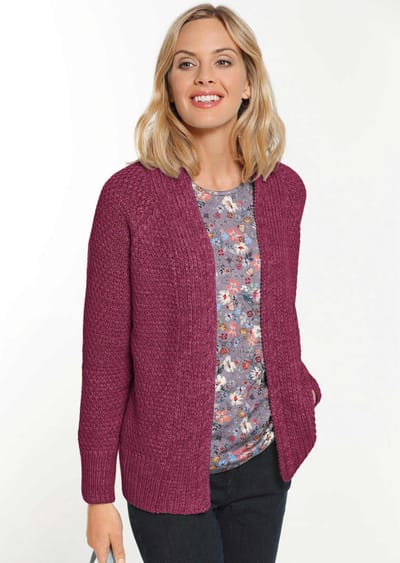 Tijdloos tricot jasje van grove tricot - bordeaux / gemêl. - Gr. 52 van Goldner Fashion