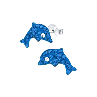 WeLoveSilver - zilveren oorstekers - dolfijn - blauwe kristallen