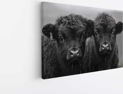 Saammp Canvas Schilderij - 2 jonge schotse hooglander koeien - Natuur - Dieren - 45x30 - Foto op canvas - Wanddecoratie - Muurdecoratie Woonkamer - Slaapkamer decoratie - Canvas Print