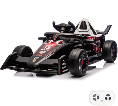Porsche Formule E 99X Electric Kinderauto 1 tot 5 jaar – Officieel Gelicentieerd Accuvoertuig met Schokdempers & Bluetooth – 12V Kinderauto met Afstandsbediening, Soft-Start & Li-ion Accu – Zwart